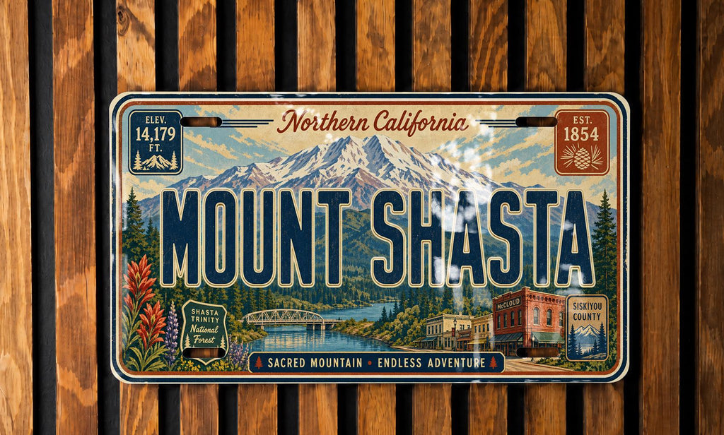 Mount Shasta California Metal License Plate Sign, Travel Poster Style Souvenir Decor, Mountain Landscape Scenic Plate — photo 4
