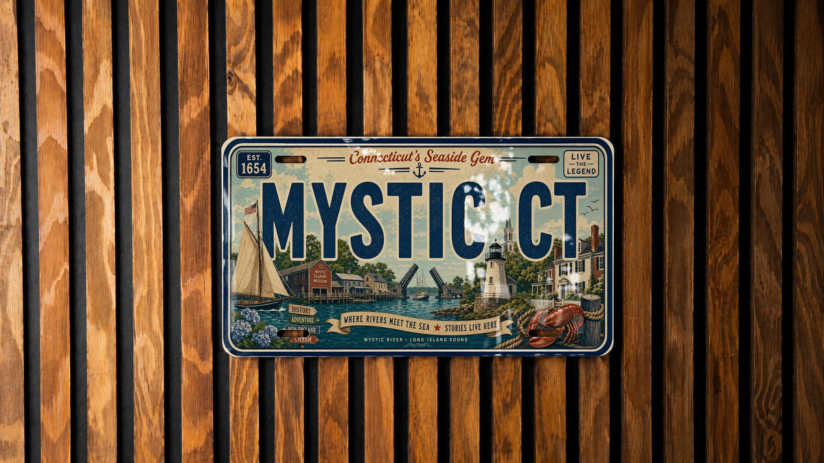 Mystic Connecticut Metal License Plate Sign, Mystic CT Travel Poster Souvenir, Coastal New England Destination Decor — photo 1