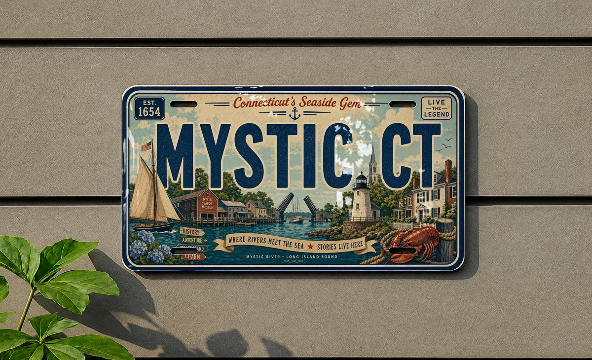 Mystic Connecticut Metal License Plate Sign, Mystic CT Travel Poster Souvenir, Coastal New England Destination Decor — photo 2