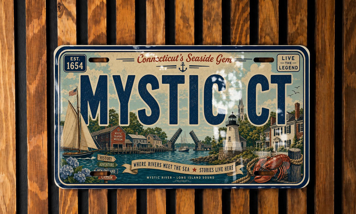 Mystic Connecticut Metal License Plate Sign, Mystic CT Travel Poster Souvenir, Coastal New England Destination Decor — photo 3