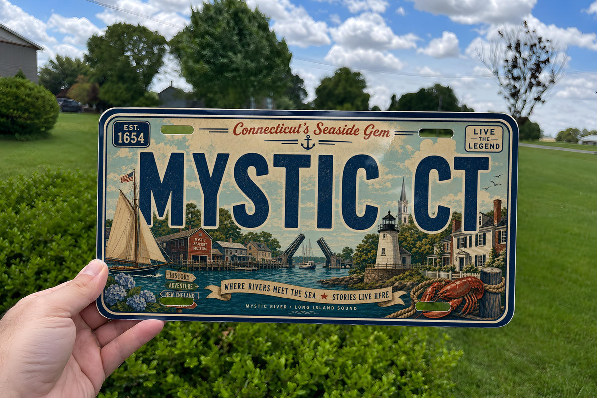 Mystic Connecticut Metal License Plate Sign, Mystic CT Travel Poster Souvenir, Coastal New England Destination Decor — photo 4