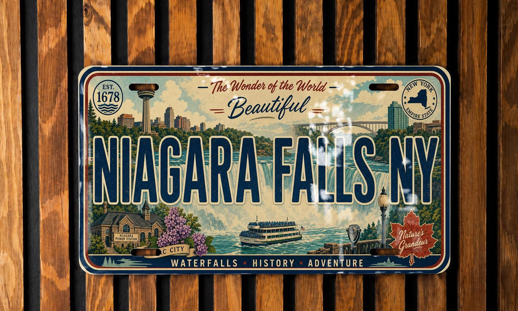 Niagara Falls NY Metal License Plate Sign, Travel Poster Style Souvenir Decor, New York Landmark Gift — photo 3