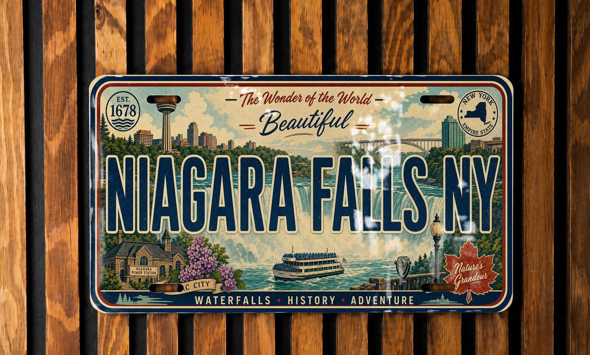 Niagara Falls NY Metal License Plate Sign, Travel Poster Style Souvenir Decor, New York Landmark Gift — photo 3