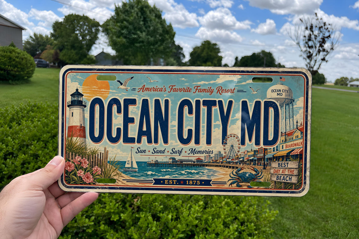 Ocean City MD Metal License Plate Sign Travel Poster Style Souvenir Wall Decor Beach Town Maryland Coastal Gift — photo 1