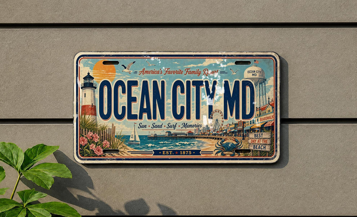 Ocean City MD Metal License Plate Sign Travel Poster Style Souvenir Wall Decor Beach Town Maryland Coastal Gift — photo 3