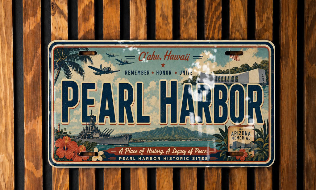 Pearl Harbor Hawaii Metal License Plate Sign, Travel Poster Souvenir, USS Arizona Memorial Historic Harbor Decor — photo 3