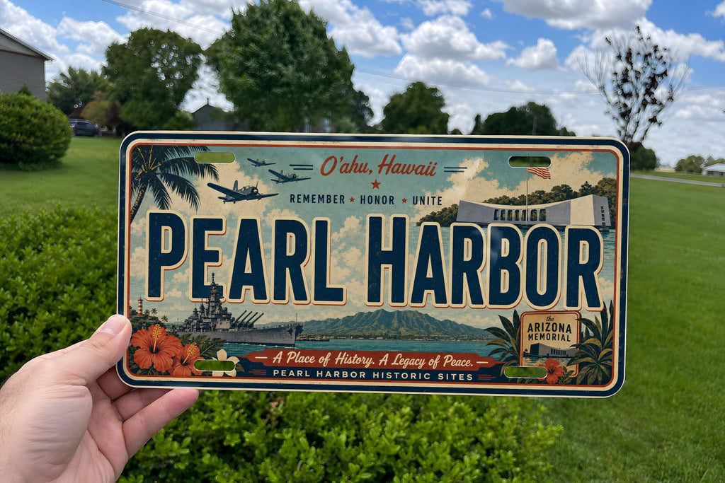 Pearl Harbor Hawaii Metal License Plate Sign, Travel Poster Souvenir, USS Arizona Memorial Historic Harbor Decor — photo 4
