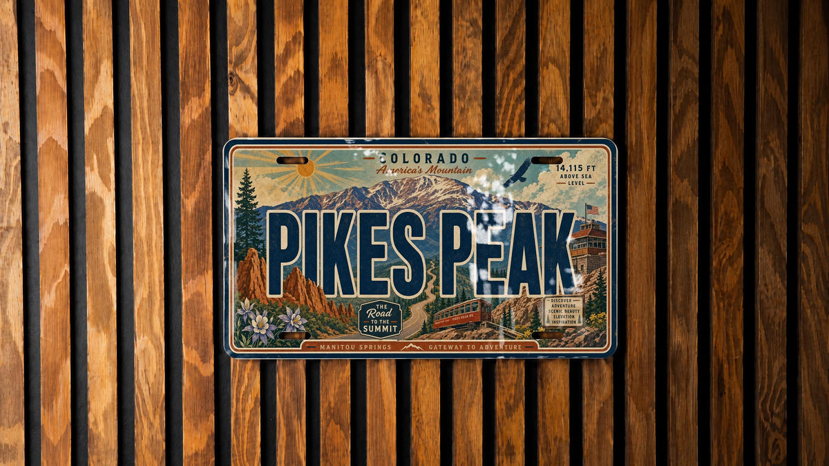Pikes Peak Colorado Metal License Plate Sign, Pikes Peak Travel Poster Style Souvenir Decor, Mountain Landmark Gift — photo 2