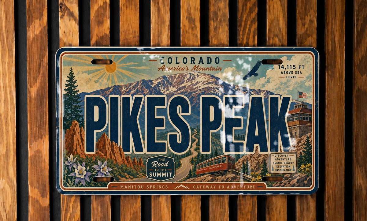 Pikes Peak Colorado Metal License Plate Sign, Pikes Peak Travel Poster Style Souvenir Decor, Mountain Landmark Gift — photo 3