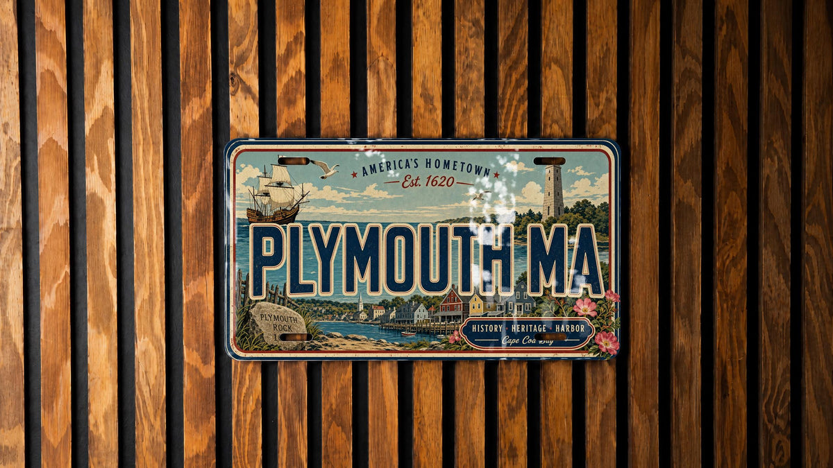 Plymouth Massachusetts MA Metal License Plate Sign Travel Poster Souvenir Decor Beach Town Gift — photo 2