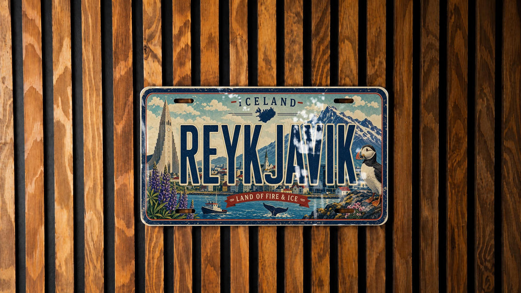 Reykjavik Iceland Metal License Plate Sign, Travel Poster Style Souvenir Decor, Nordic City Road Trip Wall Art — photo 1