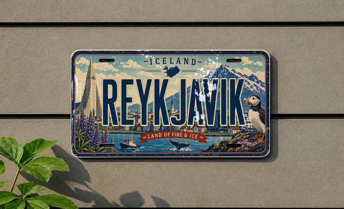 Reykjavik Iceland Metal License Plate Sign, Travel Poster Style Souvenir Decor, Nordic City Road Trip Wall Art — photo 2