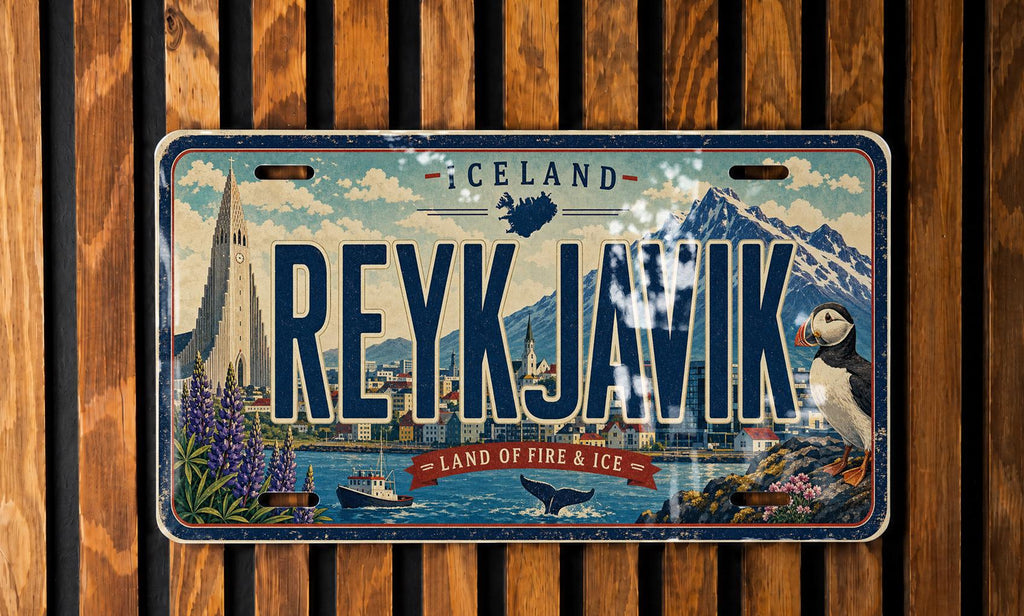 Reykjavik Iceland Metal License Plate Sign, Travel Poster Style Souvenir Decor, Nordic City Road Trip Wall Art — photo 4