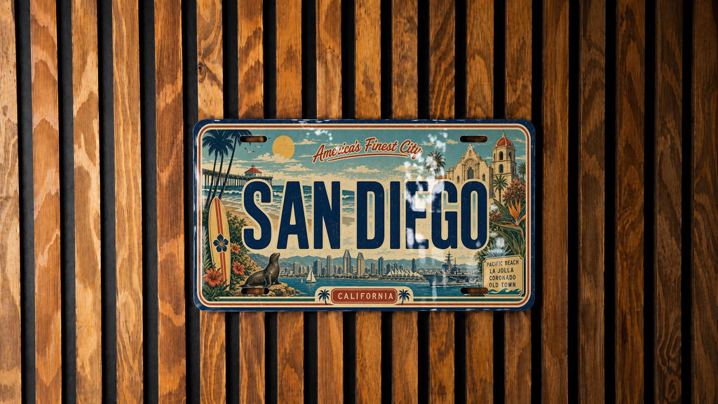 San Diego Metal License Plate Sign, California Travel Poster Souvenir, Coastal City Landmark Decor, Road Trip Wall Art — photo 1