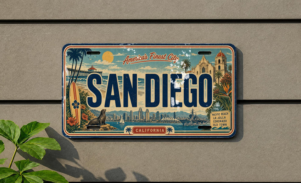 San Diego Metal License Plate Sign, California Travel Poster Souvenir, Coastal City Landmark Decor, Road Trip Wall Art — photo 3
