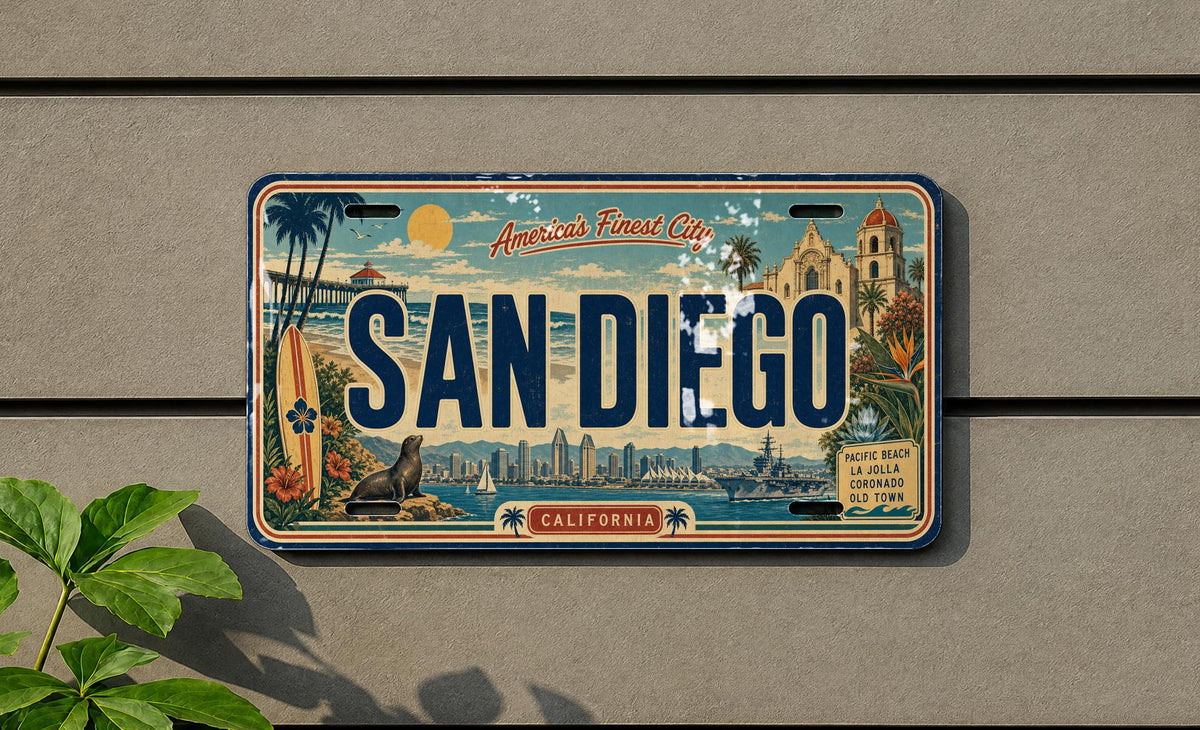 San Diego Metal License Plate Sign, California Travel Poster Souvenir, Coastal City Landmark Decor, Road Trip Wall Art — photo 3