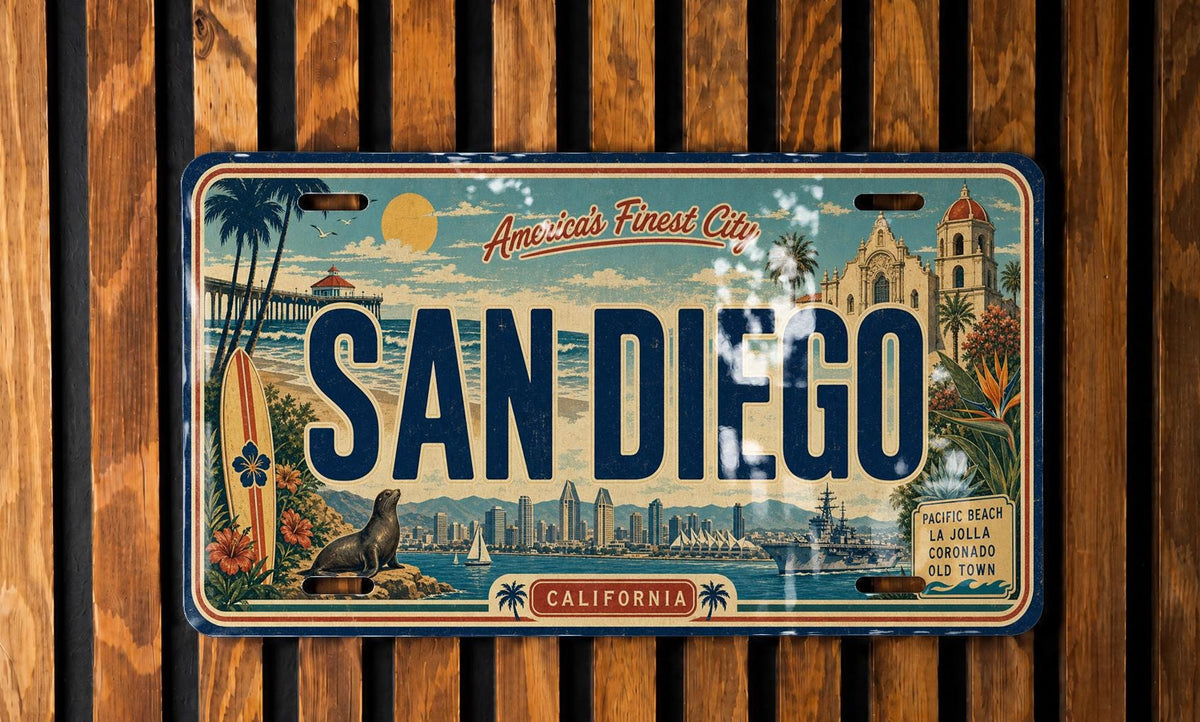 San Diego Metal License Plate Sign, California Travel Poster Souvenir, Coastal City Landmark Decor, Road Trip Wall Art — photo 4