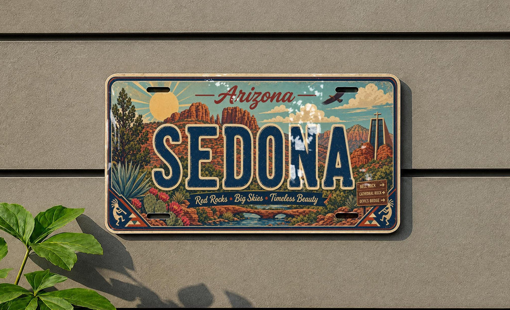 Sedona Arizona Metal License Plate Sign, Travel Poster Style Souvenir Decor, Red Rock Scenic Desert Landmark Gift — photo 2