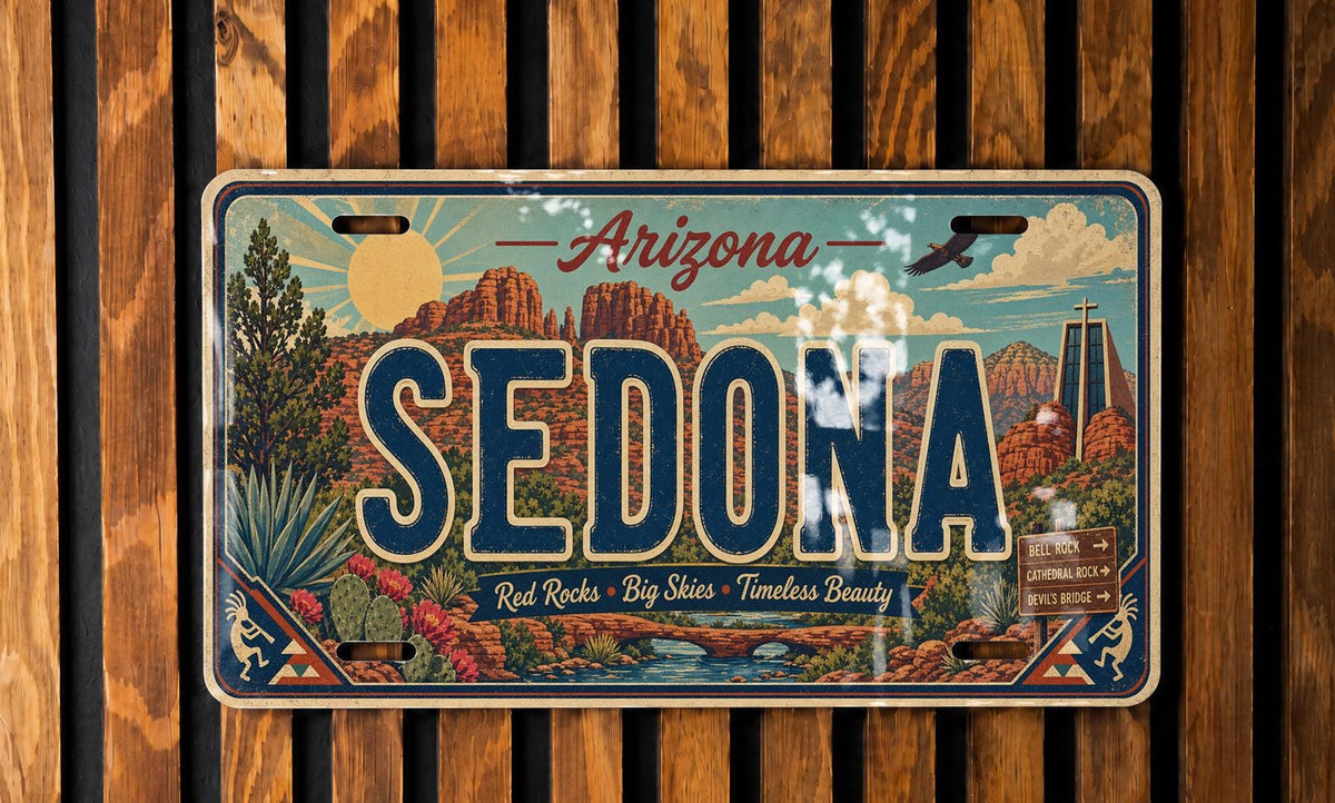 Sedona Arizona Metal License Plate Sign, Travel Poster Style Souvenir Decor, Red Rock Scenic Desert Landmark Gift — photo 3