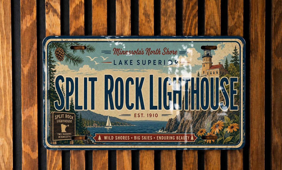 Split Rock Lighthouse Metal License Plate Sign, Minnesota North Shore Travel Poster License Plate Decor — photo 2