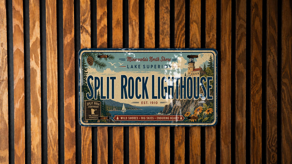 Split Rock Lighthouse Metal License Plate Sign, Minnesota North Shore Travel Poster License Plate Decor — photo 3
