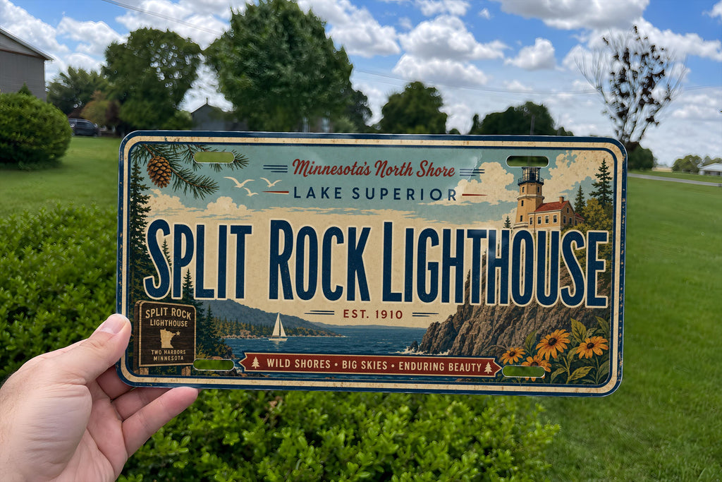 Split Rock Lighthouse Metal License Plate Sign, Minnesota North Shore Travel Poster License Plate Decor — photo 4