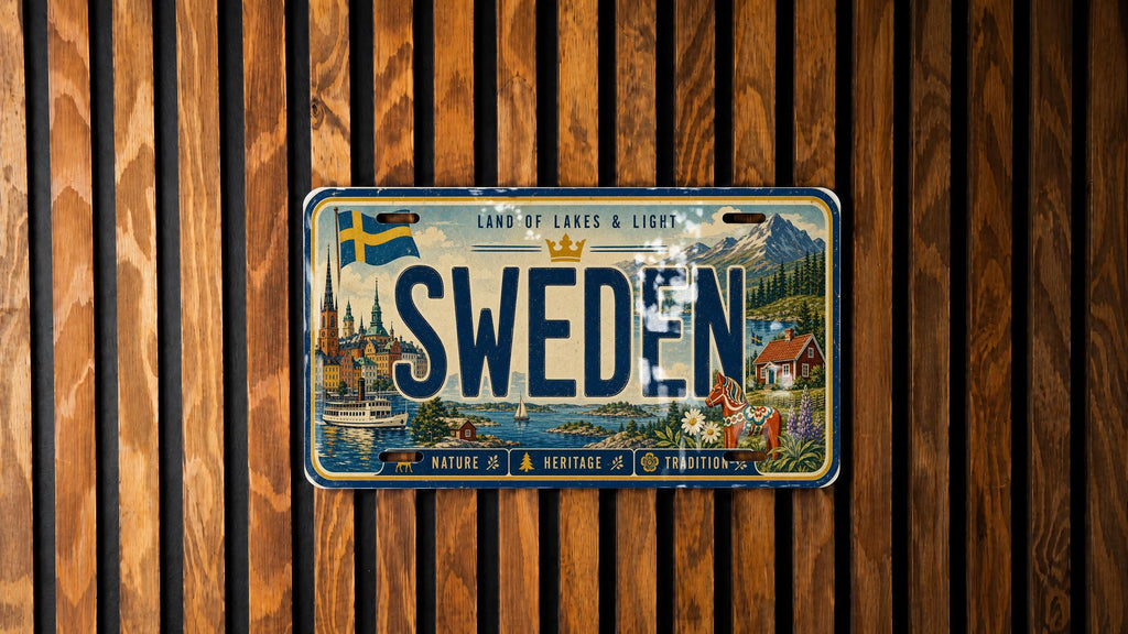 Sweden License Plate Metal Sign, Swedish Travel Poster License Plate Wall Decor, Scandinavia Souvenir Car Tag Sign — photo 1