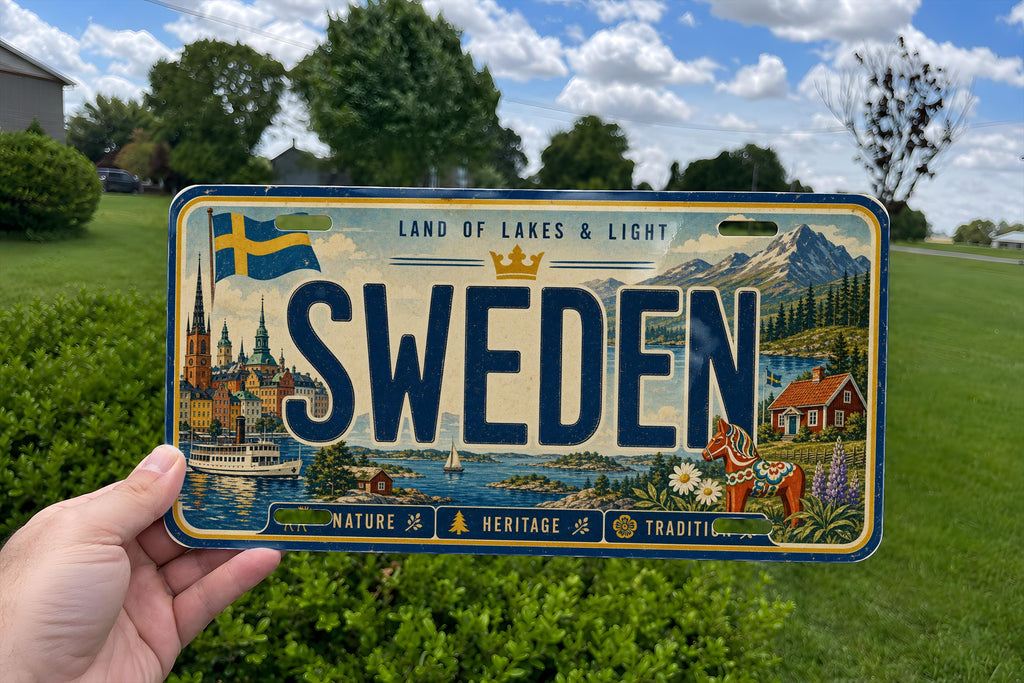 Sweden License Plate Metal Sign, Swedish Travel Poster License Plate Wall Decor, Scandinavia Souvenir Car Tag Sign — photo 2