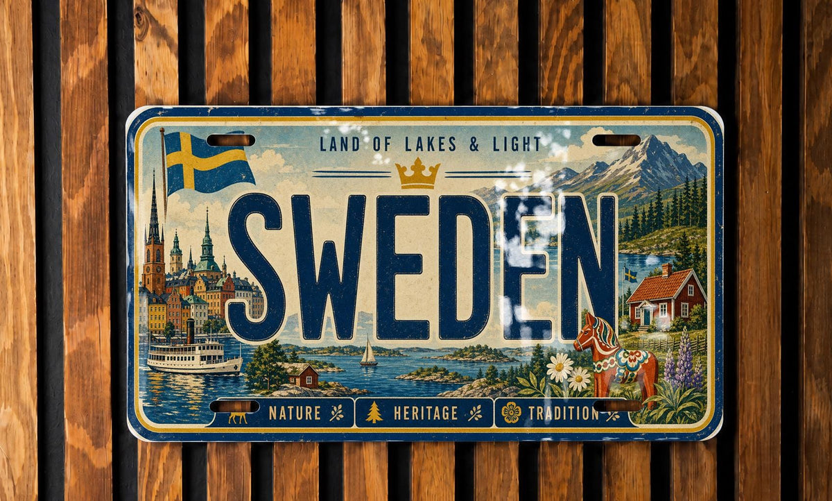 Sweden License Plate Metal Sign, Swedish Travel Poster License Plate Wall Decor, Scandinavia Souvenir Car Tag Sign — photo 3
