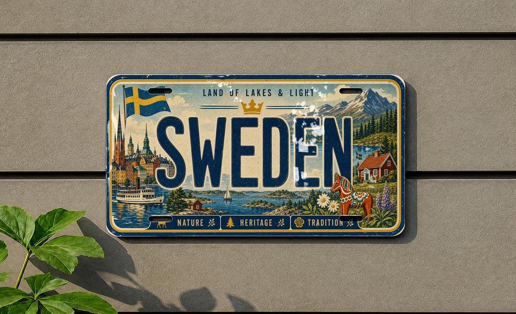Sweden License Plate Metal Sign, Swedish Travel Poster License Plate Wall Decor, Scandinavia Souvenir Car Tag Sign — photo 4