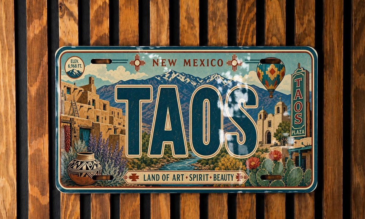 Taos New Mexico Metal License Plate Sign, Taos Travel Poster License Plate Wall Decor, Southwest Taos Souvenir Sign — photo 2