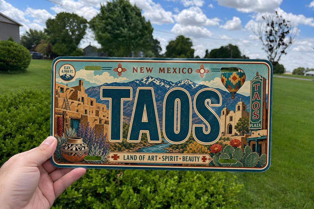 Taos New Mexico Metal License Plate Sign, Taos Travel Poster License Plate Wall Decor, Southwest Taos Souvenir Sign — photo 3