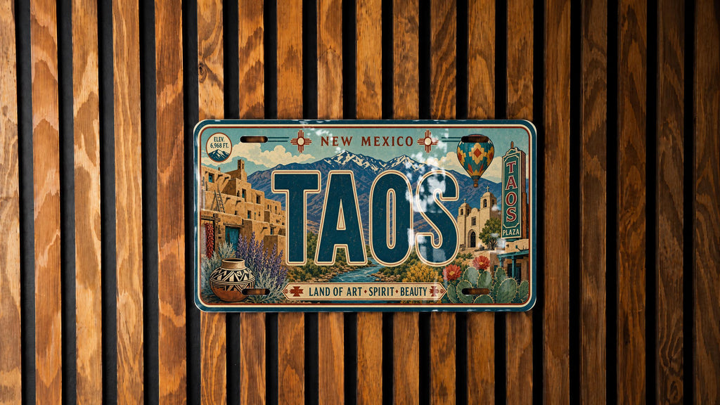 Taos New Mexico Metal License Plate Sign, Taos Travel Poster License Plate Wall Decor, Southwest Taos Souvenir Sign — photo 4