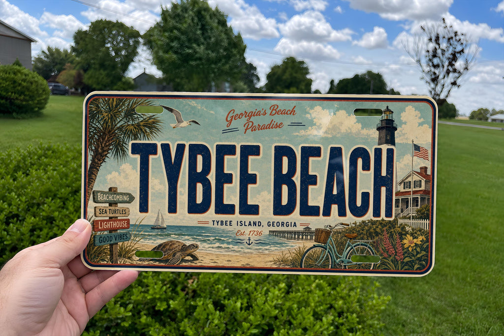 Tybee Beach Georgia Metal License Plate Sign Travel Poster Style Coastal Souvenir Decor Beach Town Road Trip Gift — photo 2