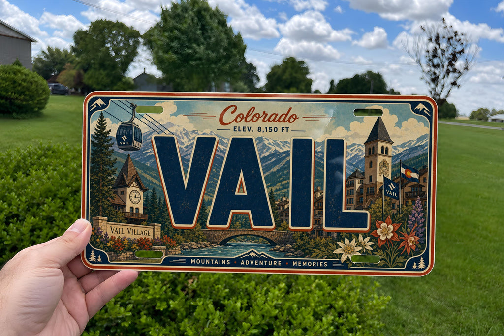 Vail Colorado Metal License Plate Sign, Vail Travel Poster Style Souvenir Decor, Mountain Ski Town Gift — photo 1