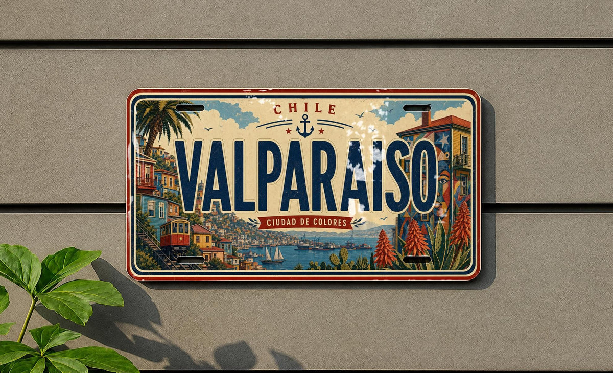 Valparaiso Metal License Plate Sign, Valparaiso Travel Poster License Plate, Valparaiso Souvenir Decor, Chile Coastal City Gift — photo 1