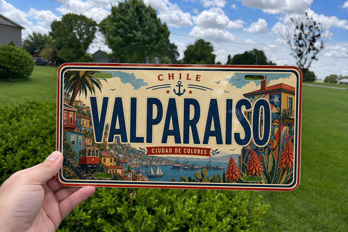 Valparaiso Metal License Plate Sign, Valparaiso Travel Poster License Plate, Valparaiso Souvenir Decor, Chile Coastal City Gift — photo 2