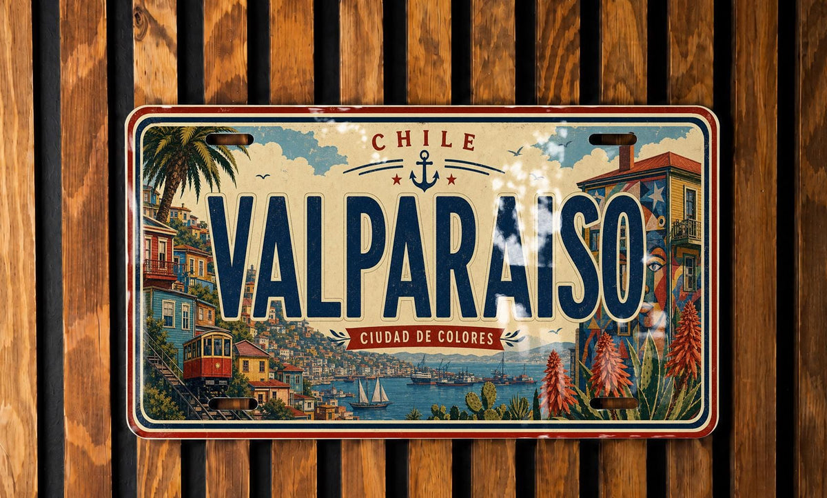 Valparaiso Metal License Plate Sign, Valparaiso Travel Poster License Plate, Valparaiso Souvenir Decor, Chile Coastal City Gift — photo 3