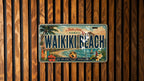 Waikiki Beach Hawaii Metal License Plate Sign, Travel Poster Souvenir, Honolulu Coastal Beach Scene Decor — photo 1