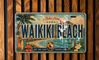 Waikiki Beach Hawaii Metal License Plate Sign, Travel Poster Souvenir, Honolulu Coastal Beach Scene Decor — photo 2