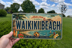 Waikiki Beach Hawaii Metal License Plate Sign, Travel Poster Souvenir, Honolulu Coastal Beach Scene Decor — photo 3