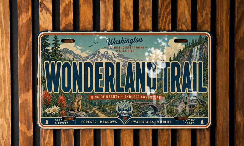 Wonderland Trail Metal License Plate Sign Travel Poster Style Mount Rainier Hiking Trail Souvenir Decor — photo 4