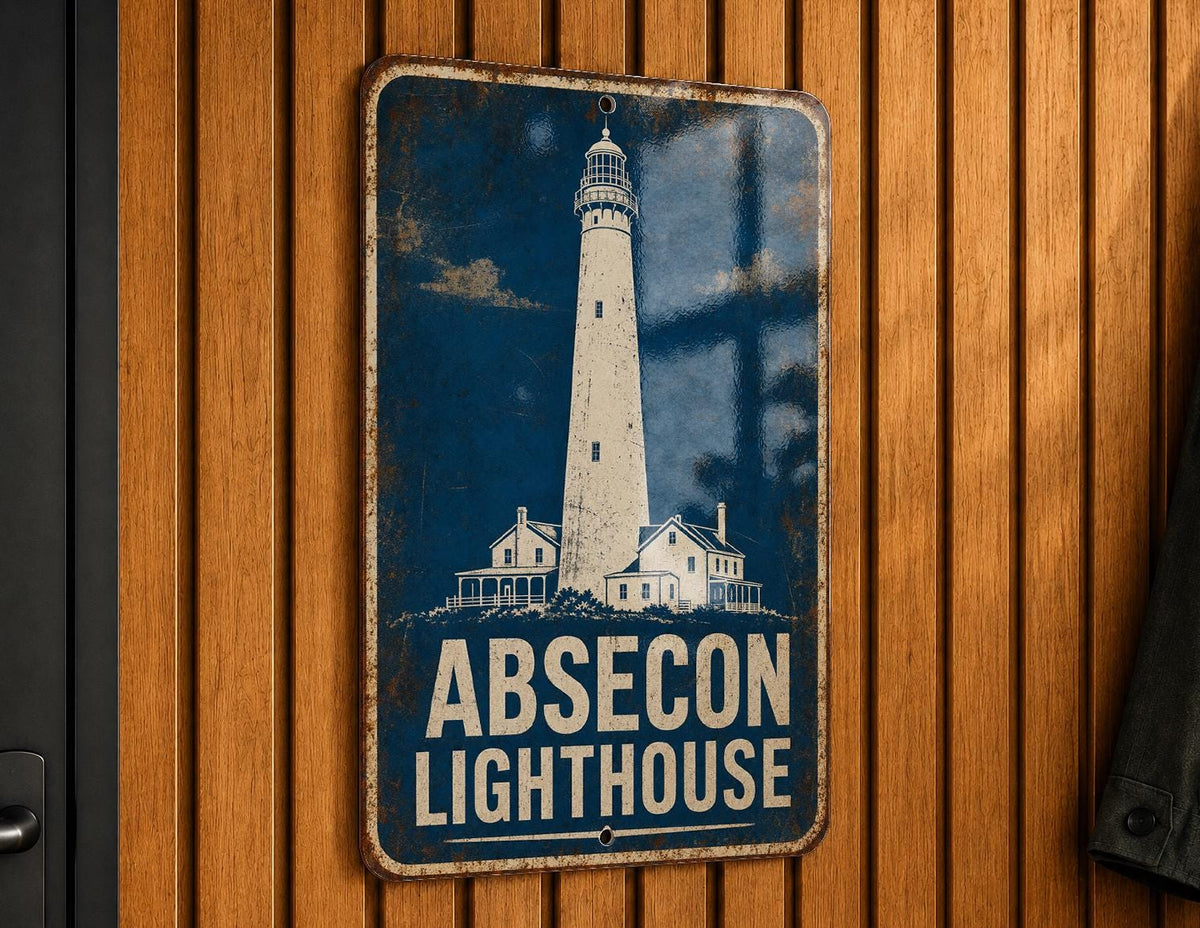 Absecon Lighthouse Metal Sign, Vintage Blueprint Style Lighthouse Wall Decor, New Jersey Coastal Landmark Sign, Nautical Beach House Decor — photo 3