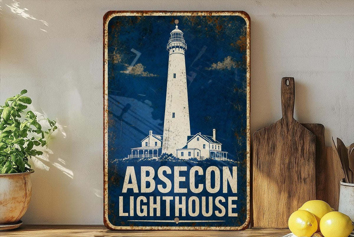 Absecon Lighthouse Metal Sign, Vintage Blueprint Style Lighthouse Wall Decor, New Jersey Coastal Landmark Sign, Nautical Beach House Decor — photo 4