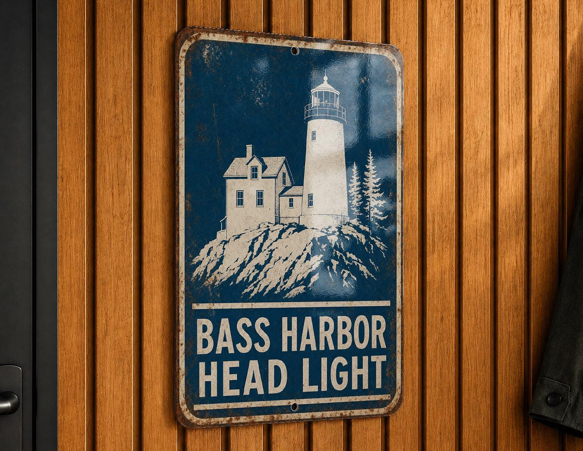 Bass Harbor Head Light Lighthouse Metal Sign Vintage Blueprint Style Maine Coastal Landmark Wall Decor — photo 3