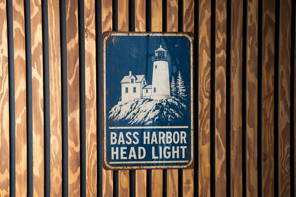 Bass Harbor Head Light Lighthouse Metal Sign Vintage Blueprint Style Maine Coastal Landmark Wall Decor — photo 4