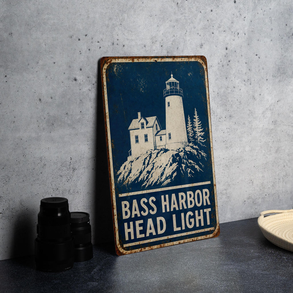 Bass Harbor Head Light Lighthouse Metal Sign Vintage Blueprint Style Maine Coastal Landmark Wall Decor — photo 6