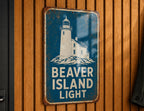 Beaver Island Light Lighthouse Metal Sign, Vintage Blueprint Style Coastal Lighthouse Wall Decor, Great Lakes Michigan Gift — photo 1