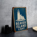 Beaver Island Light Lighthouse Metal Sign, Vintage Blueprint Style Coastal Lighthouse Wall Decor, Great Lakes Michigan Gift — photo 2