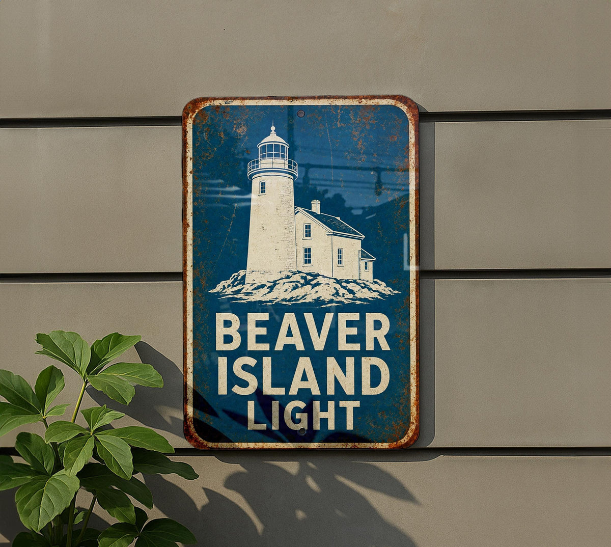 Beaver Island Light Lighthouse Metal Sign, Vintage Blueprint Style Coastal Lighthouse Wall Decor, Great Lakes Michigan Gift — photo 4